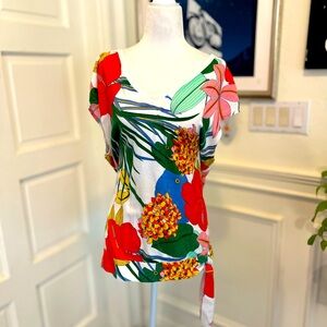 EUC Talbots Tropical Floral short sleeved knit sweater/top sz XL
